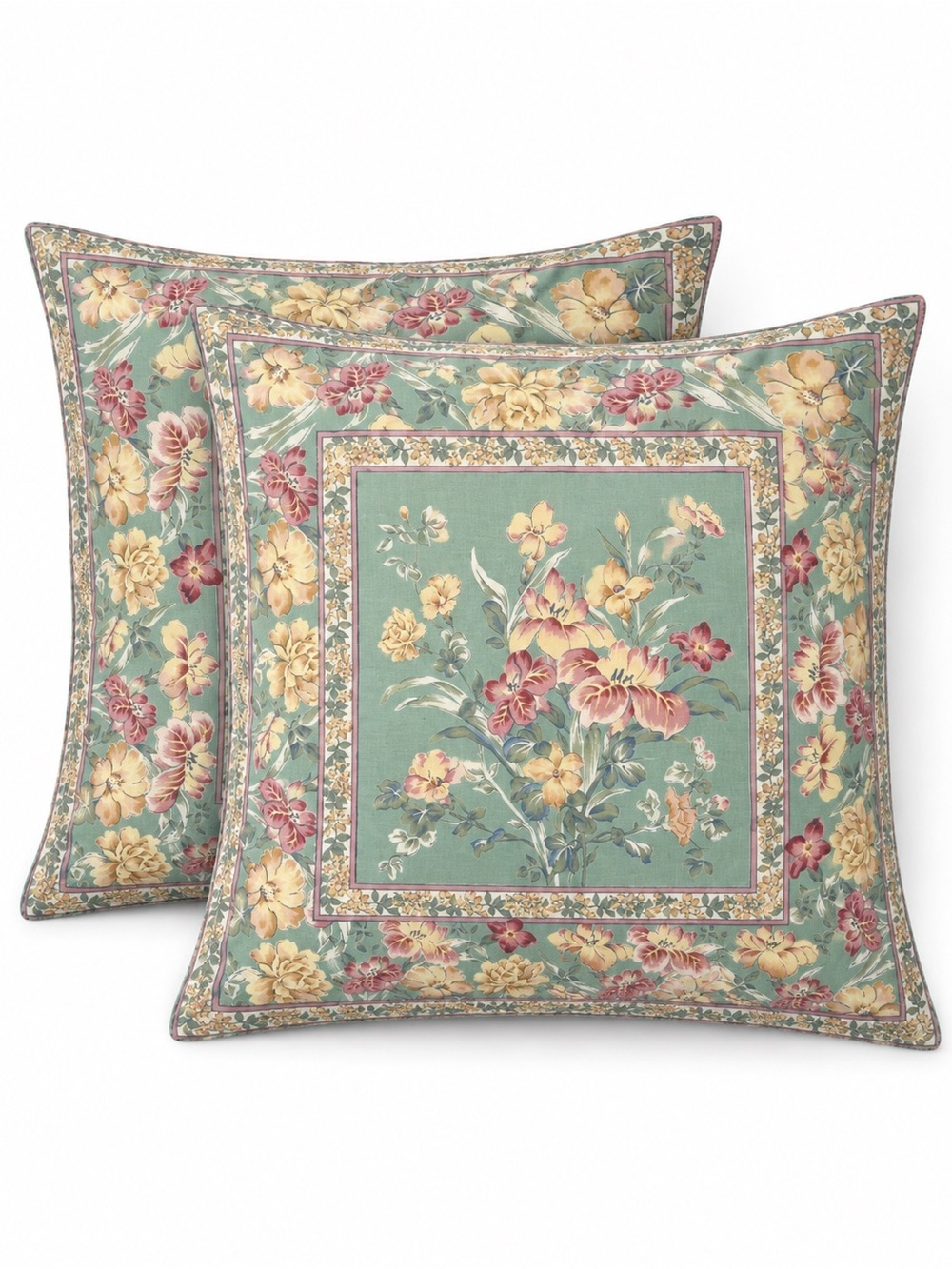 April Cornell Iris Sage Euro Pillow Shams 24” Floral Vintage 1997 Set of 2